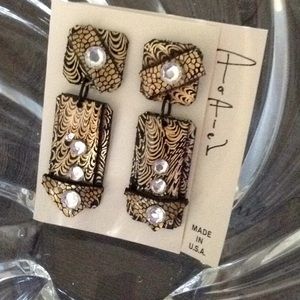 Paisley metallic rainbow Gold/Bk handmade earrings